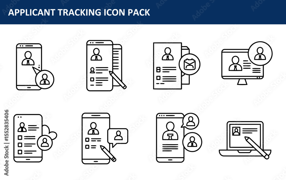 Poster applicant tracking system icons showcasing various stages. modern digital tools for candidate manage