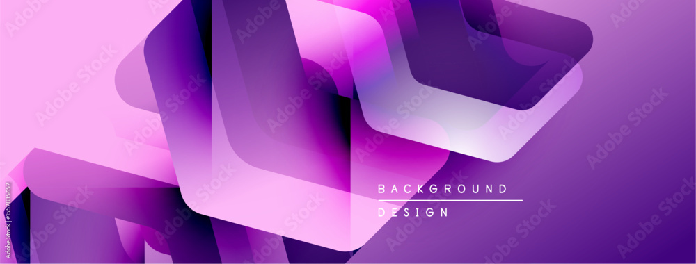 Aufkleber Abstract purple design features overlapping geometric shapes. Gradient colors create dynamic visual effect. Modern background texture.