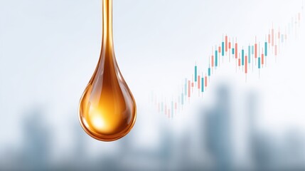 A symbolic illustration of an oil drop impacting the global stock market, representing economic volatility and commodity influence