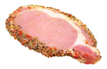 Fresh raw pepper crusted pork loin meat steak isolated on a white background