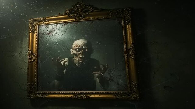 Eerie reflection of a ghastly figure in a frame