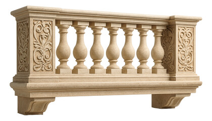 Stone balcony railing with ornate carvings for a grand Mediterranean-style villa.