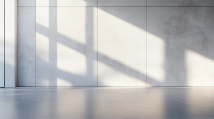 Obraz premium Empty room with textured concrete walls and sunlight illuminating the gray floor and walls