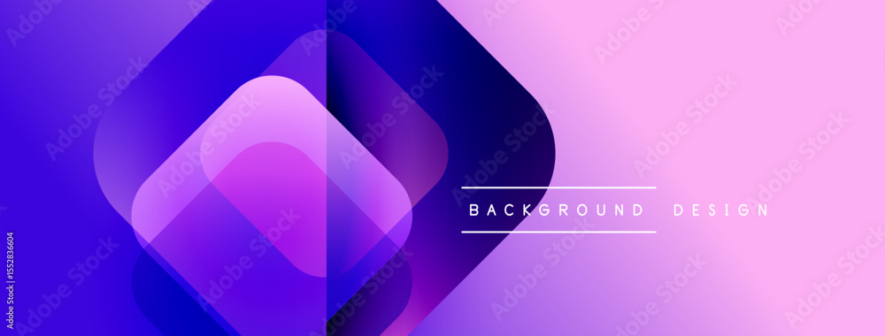 Poster Abstract gradient shapes overlap creating dynamic visual effect. Purple, blue, pink hues blend smoothly. Modern design element.