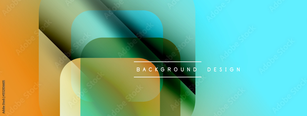 Poster Abstract geometric shapes overlap, creating vibrant color gradients. Modern design elements suggest digital art, fluidity, dynamism.