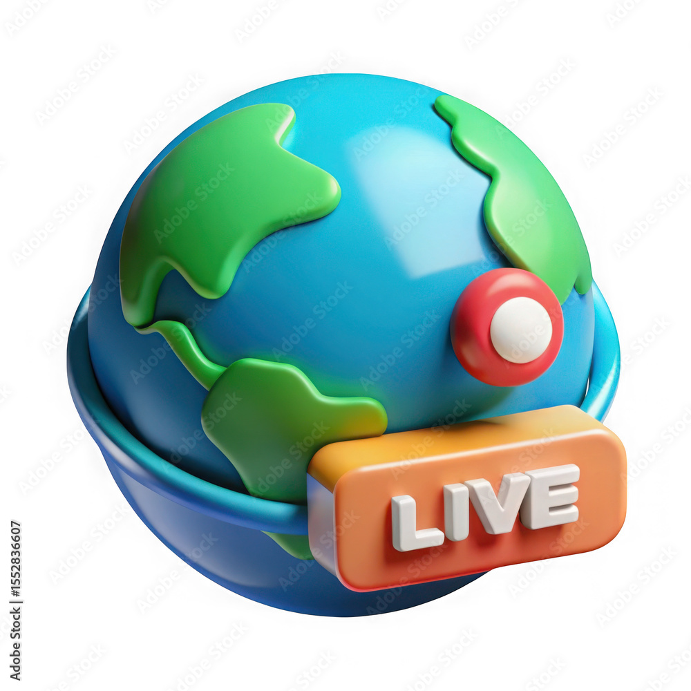 Poster globe with live notification isolated on white background, isolated on transparent background