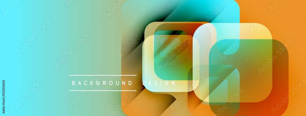 Poster abstract geometric shapes overlap. turquoise, orange, green hues blend smoothly. modern design eleme