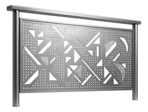 Perforated metal balcony railing with abstract designs for a trendy urban flat.