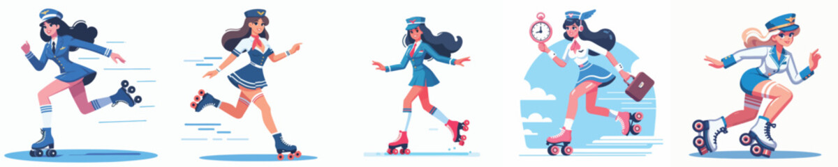 stewardess roller skating vector