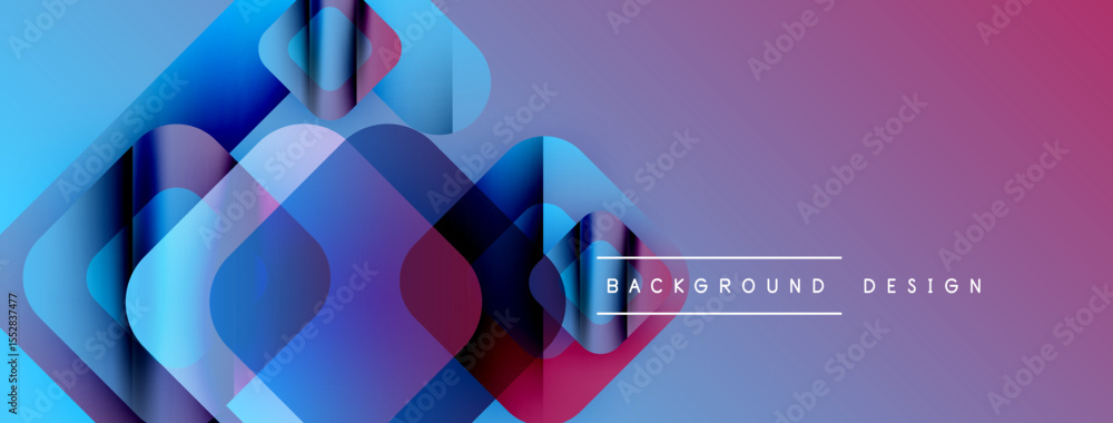 Poster abstract geometric shapes overlap, creating vibrant blue, purple gradients. modern design elements s