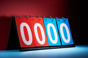 blue and red paper mannual  flip paper scoreboard.