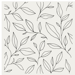 Seamless pattern with one line leaves. Vector floral background in trendy minimalistic linear style..