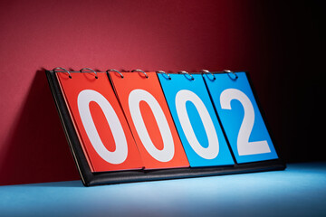 blue and red paper mannual  flip paper scoreboard.