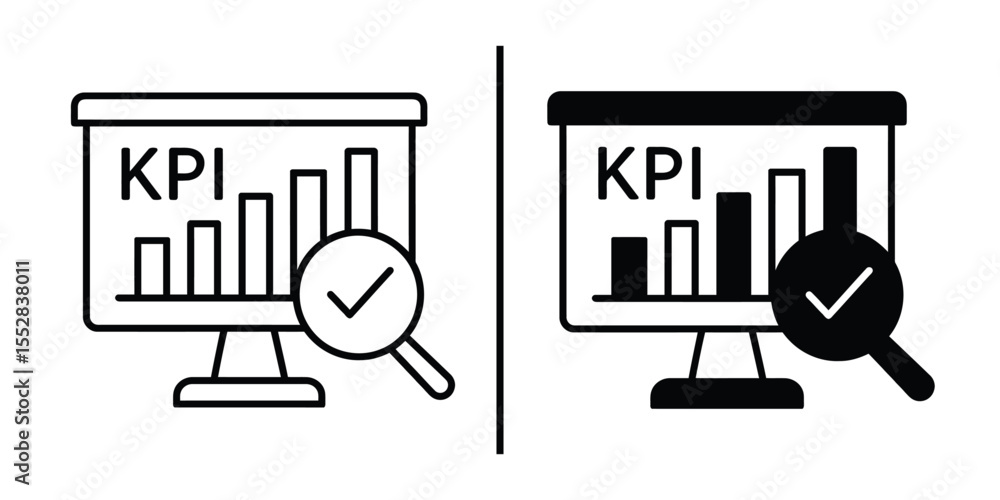 Poster kpi analysis icon set: a set of two simple vector icons representing kpi (key performance indicator)
