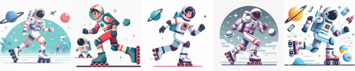astronaut vector is playing roller skates