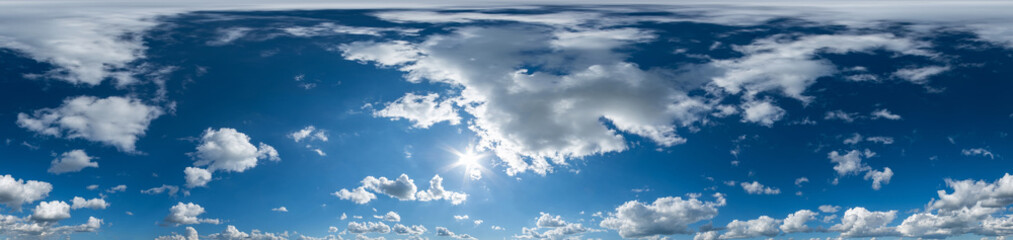 Seamless hdri panorama 360 degrees angle view blue sky with beautiful cumulus clouds with zenith...