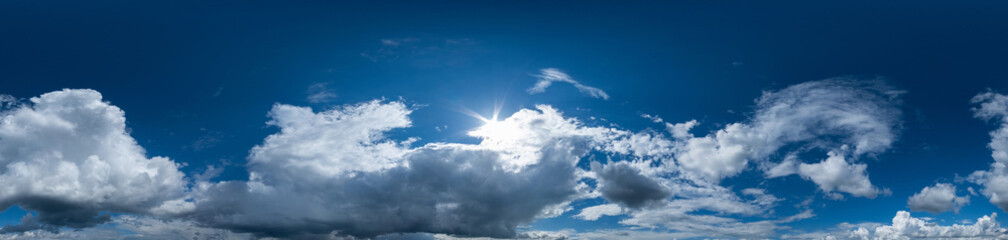 Seamless hdri panorama 360 degrees angle view blue sky with beautiful cumulus clouds with zenith...