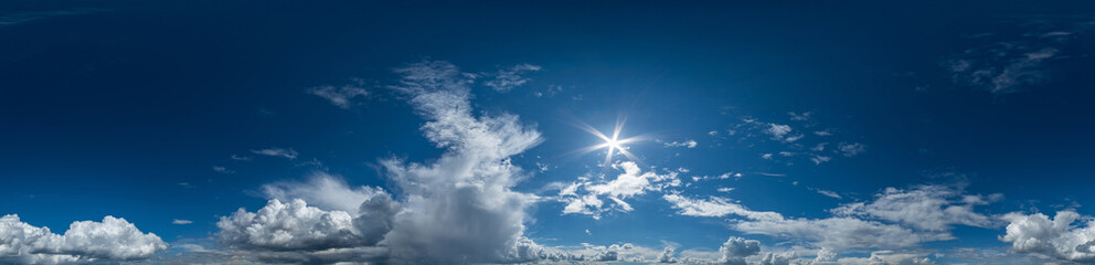 Seamless hdri panorama 360 degrees angle view blue sky with beautiful cumulus clouds with zenith...