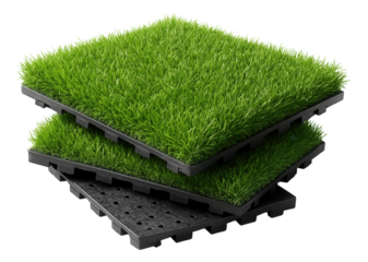 Artificial grass tiles providing a lush, green surface for a child-friendly home terrace.