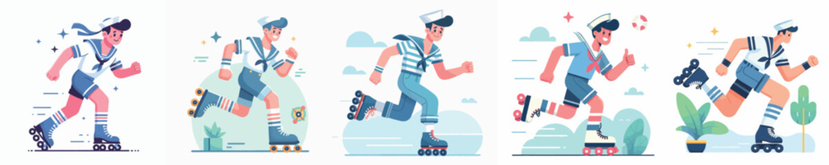 sailor vector playing roller skates