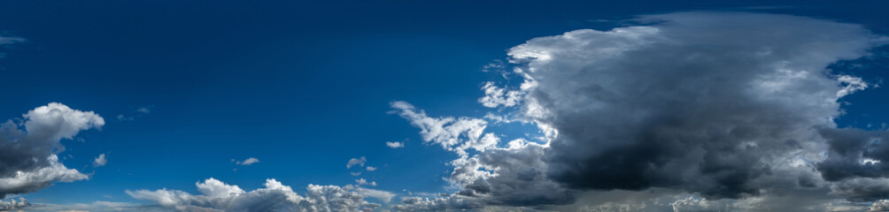 seamless hdri 360 panorama of dark blue sky before sunset with awesome storm clouds for use in 3d...