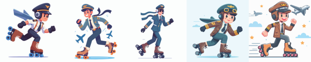 pilot vector playing roller skates