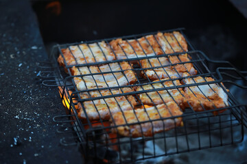 Grilled Cheese Sandwiches on Outdoor BBQ Grill in Rustic Setting