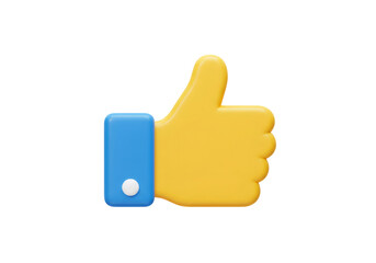 3D Rendering of Yellow Thumbs Up Hand Gesture Against Transparent Background