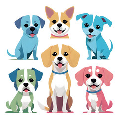 Adorable Dog Silhouettes –Cute Colorful Vector Dogs in Playful Poses, Flat Modern Design with Pastel & Bright Colors on Clean White Background