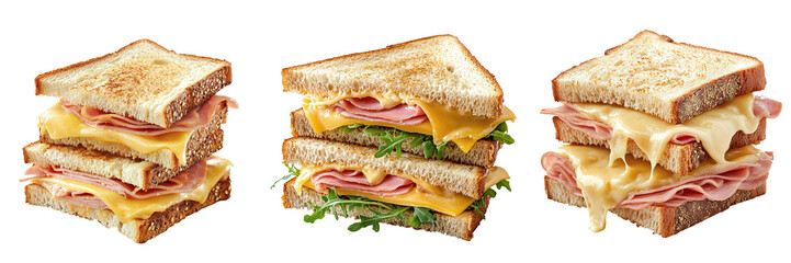 Set of delicious toast sandwiches isolated on transparent background PNG