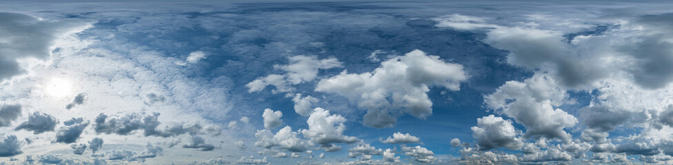 Seamless cloudy blue sky hdri panorama 360 degrees angle view with zenith and beautiful clouds for...