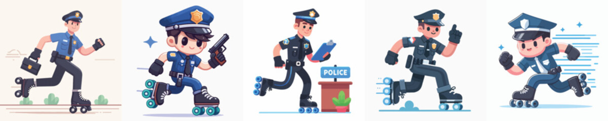 police vector playing roller skates