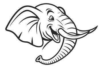 Cartoon elephant head looks happy and proud in this black and white vector