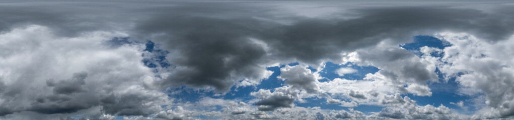 black sky hdri 360 panorama with dark cloud before storm in seamless projection with zenith for use...