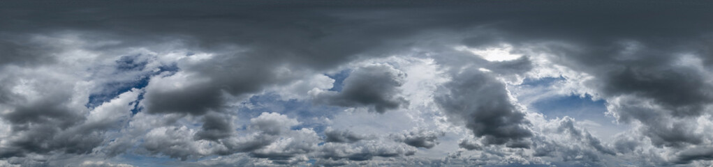 black sky hdri 360 panorama with dark cloud before storm in seamless projection with zenith for use...