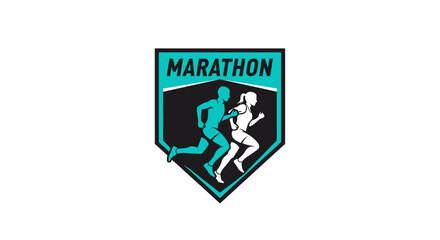 Stylized emblem of male and female runners representing marathon running and athletic endurance competition