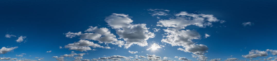 blue sky with beautiful cumulus clouds. Seamless hdri panorama 360 degrees angle view with zenith...