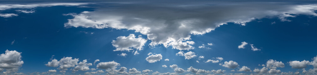 blue sky with beautiful cumulus clouds. Seamless hdri panorama 360 degrees angle view with zenith...