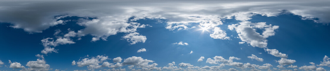 blue sky with beautiful cumulus clouds. Seamless hdri panorama 360 degrees angle view with zenith...