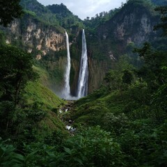 Obraz premium Majestic waterfall cascade nature's paradise hdr landscape view