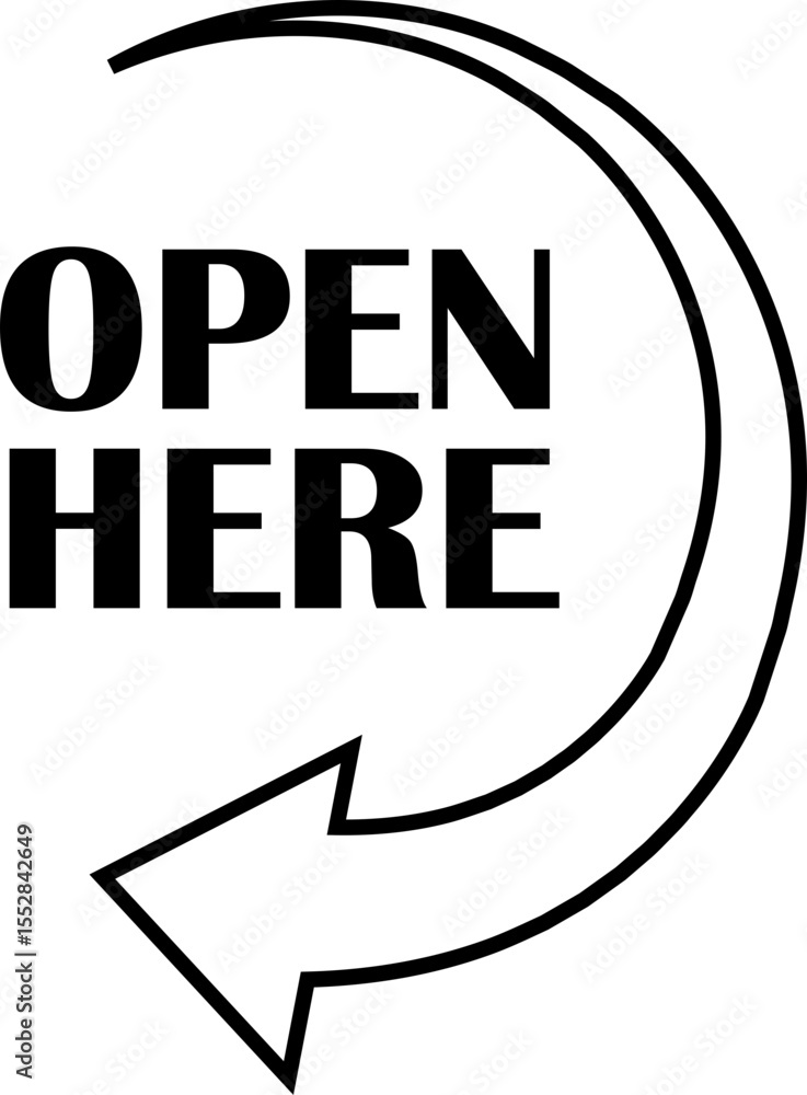 Fototapete open here icon vector line style. open here sticker with text and directional arrow for package desi