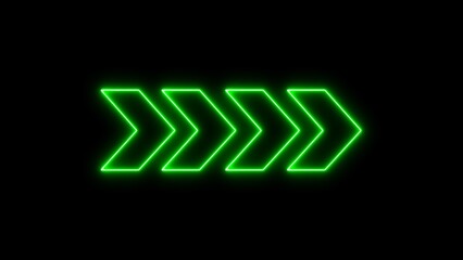 Flashing neon icon to the right arrow.Arrow direction sign on black background.