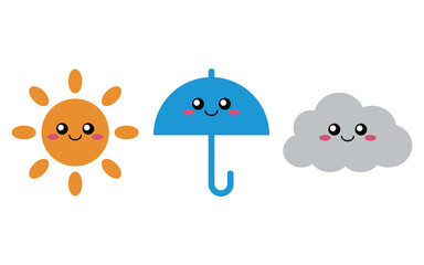 天気　マーク　キャラクター　イラスト　セット