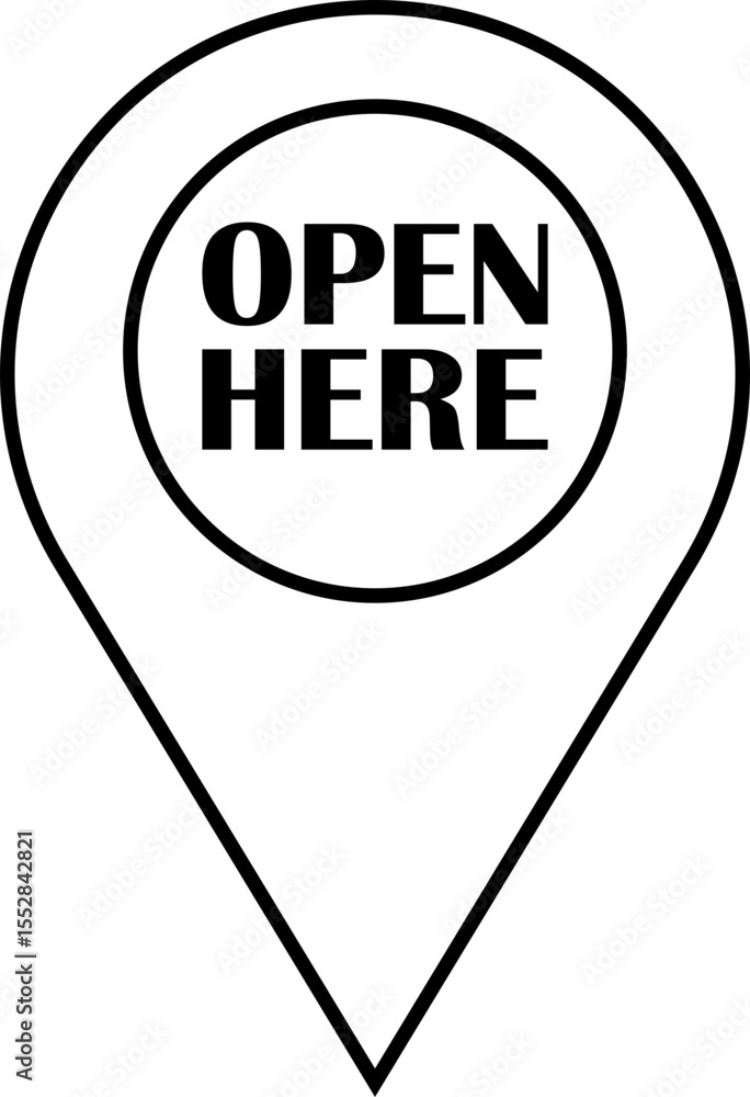 Fototapete open here icon vector line style. open here sticker with text and directional arrow for package desi