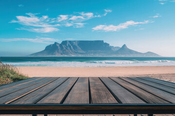 Wooden bridge by the ocean with a scenic coastal view
