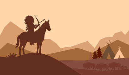 Native American silhouette background perfect for American tribe fest and other 