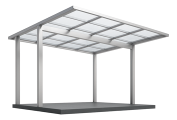 Carport with transparent acrylic panels and a minimalist design, enhancing the look of a modern condo.