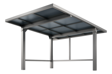 Modular carport system with interlocking panels, allowing customization for a unique home design.
