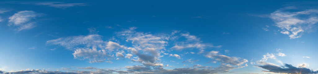 blue sky hdri 360 panorama with white beautiful clouds in seamless projection with zenith for use...