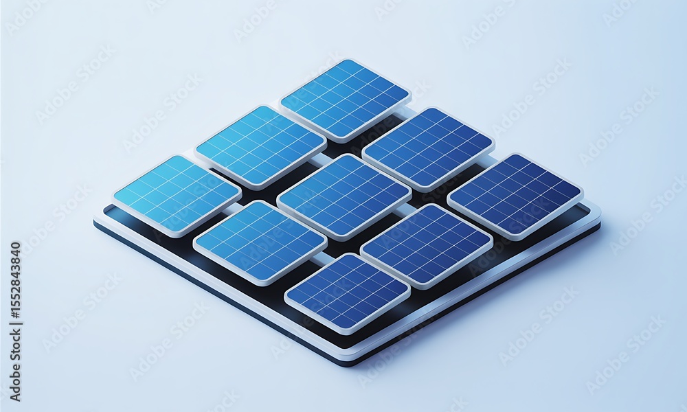 Poster solar panels array generate power in a clean energy solution, concept image for sustainability with 